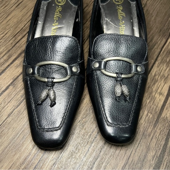 BELLA VITA Size 6.5M Black Leather Open Back Mule Slip On. Buckle Tassle Detail - Picture 8 of 9